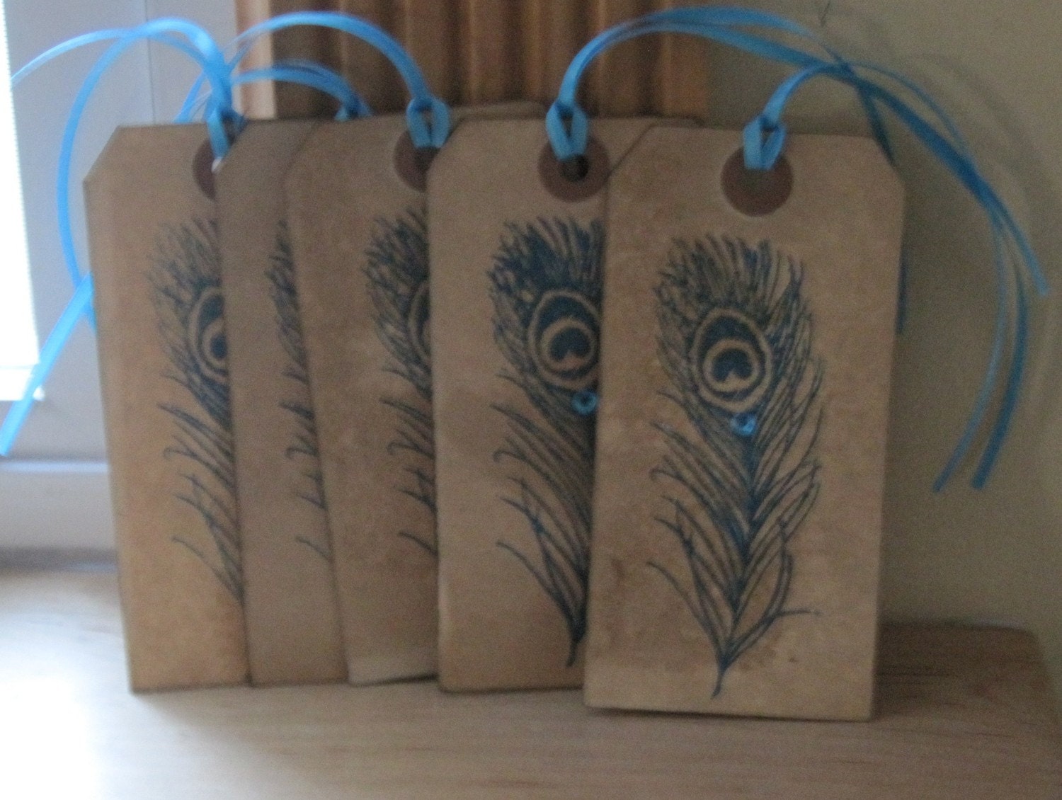 peacock feather shabby chic hang tags lot of 5