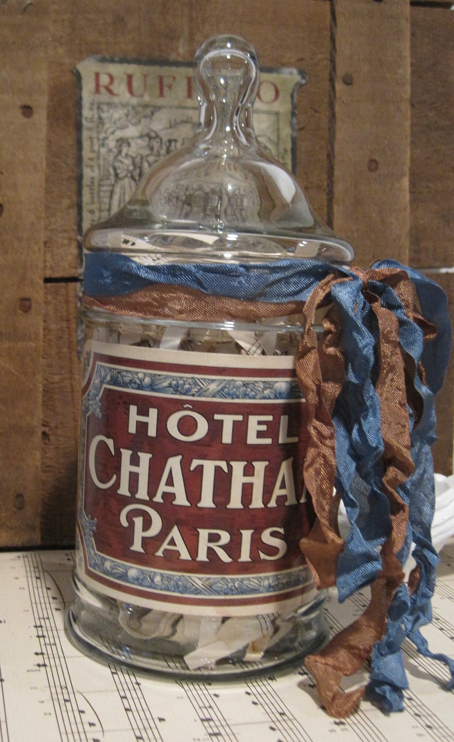 vintage french hotel label shabby chic apothecary jar