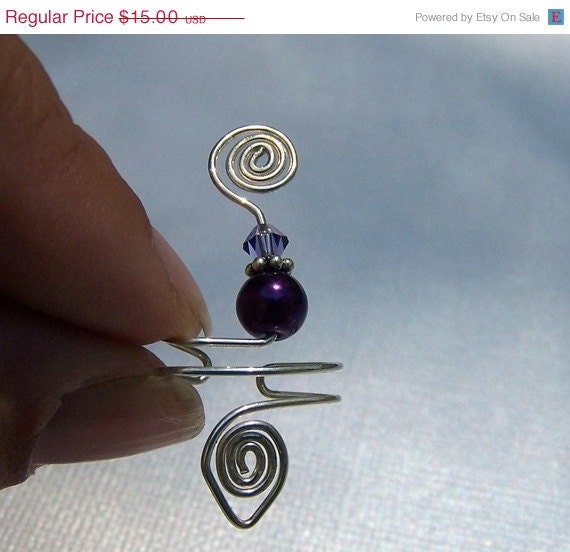 Ear Cuff - Sterling Silver and Purple Pearl Swarovski
