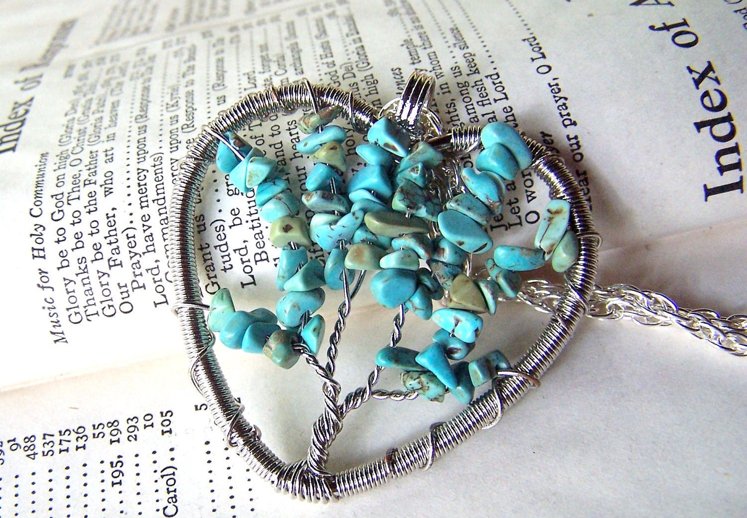 Tree of Life Necklace - Turquoise Jewelry - Aqua Silver Inspirational Motivational