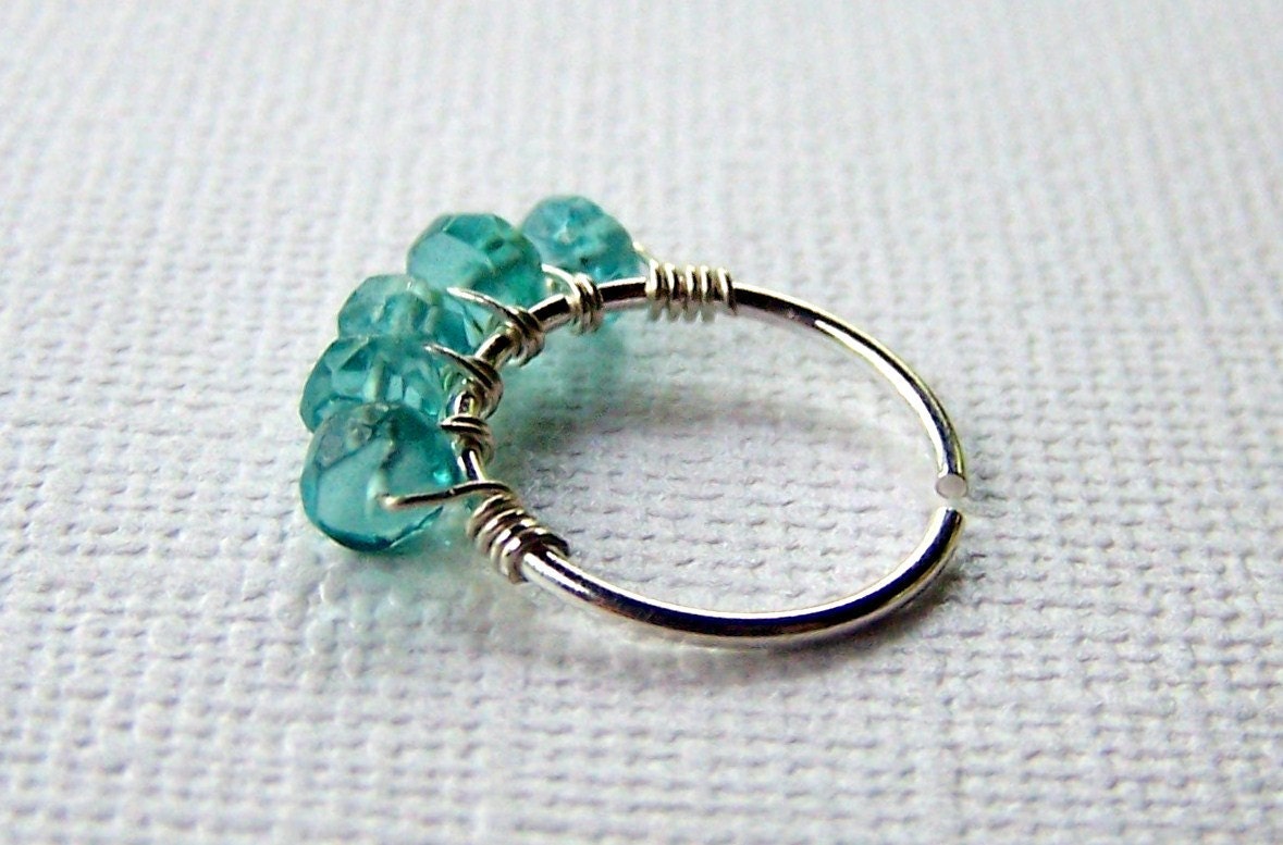 Eyebrow Piercing Cartilage Earring Caribbean Apatite Nose Ring Tragus Piercing Single Hoop Sterling Silver