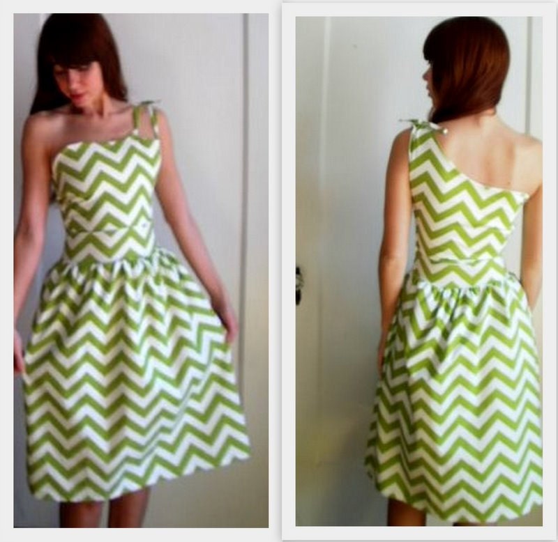 Chartreuse Chevron One Shoulder Dress