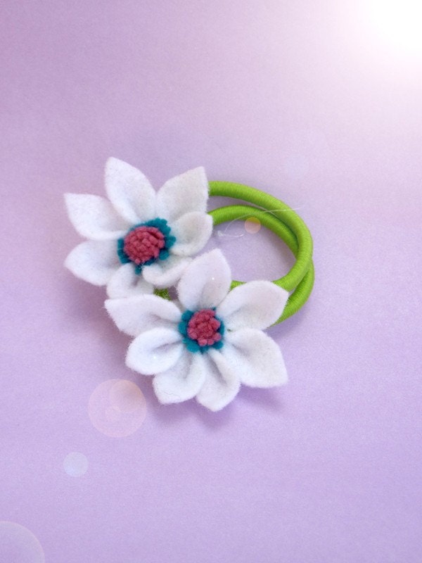 Girly Flower Power Ponytail Holders- Festive White flower