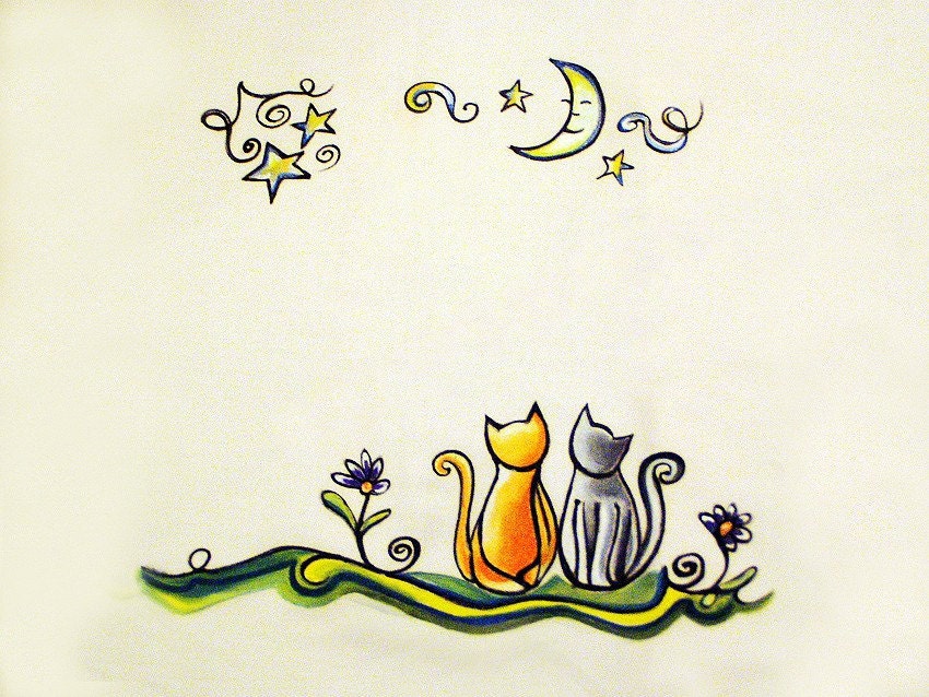 Meowing at the Moon - Sweet Dreams Illustrated Pillowcase