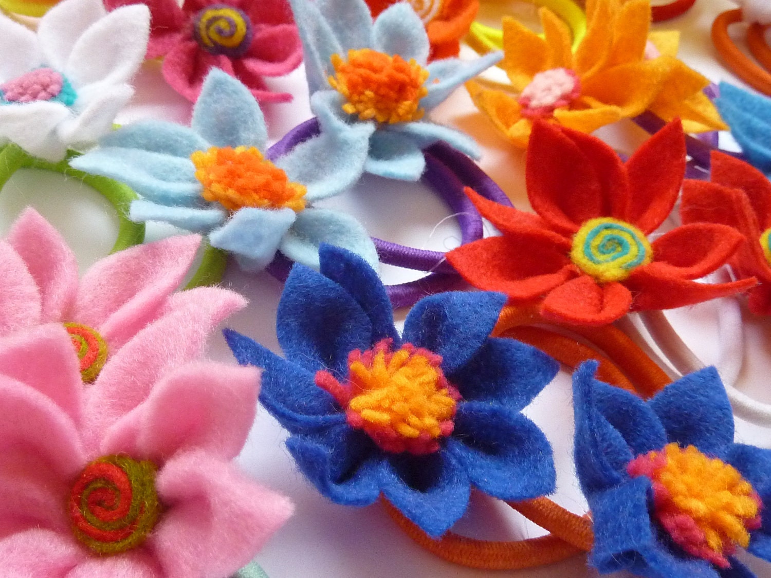 Set of 4 of your choice- Girly Flower Power Ponytail Holders