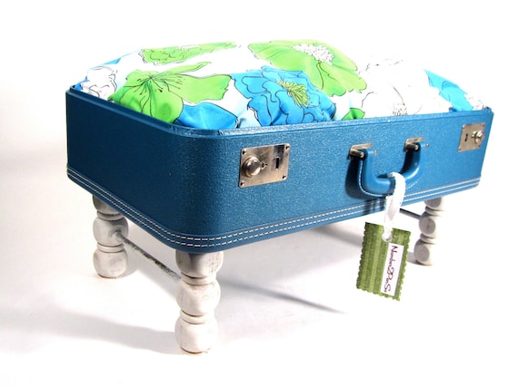 RESERVED for Kerryon Blue Lagoon Pet Bed Vintage Suitcase UpCycled WITH STAIRS.