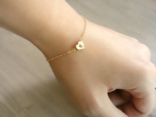 Custom Initial Gold Heart Bracelet - Hand stamped double sided heart - Buy 2 Get 1 Free - Bride, Bridal, Bridesmaid gift, Mother's Day