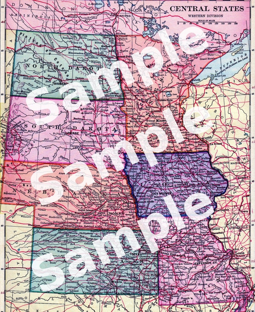 Antique Map Digital Collage Sheets - Central States - Copyright-Free Maps 0006