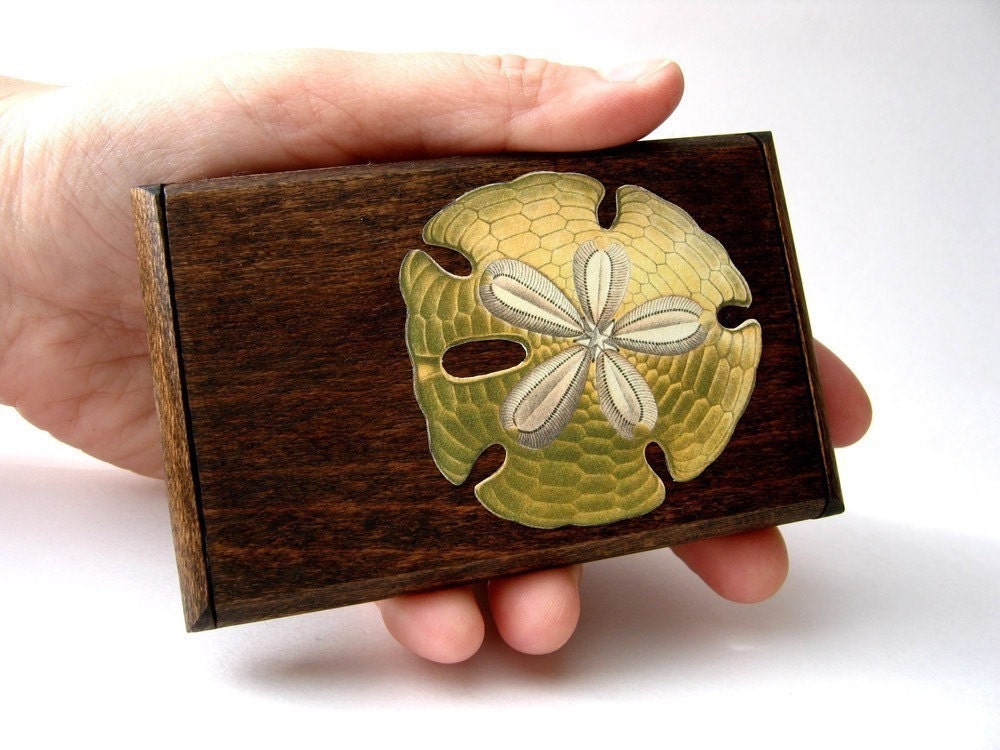Natural History Sand Dollar wood business card holder and display, personalized