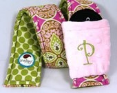Personalized Camera Strap Cover Set Reversible Amy Butler Daisy Chain with Full Moon dots