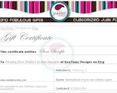 Fathers Day - Quick Gift - Rush - Gift Certificate for SewTamz Designs on Etsy - Great Last Minute Gift