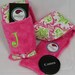Personalized Camera Strap Cover Set in Fun Fuchsia Lime Damask with Dual Lens Cap
