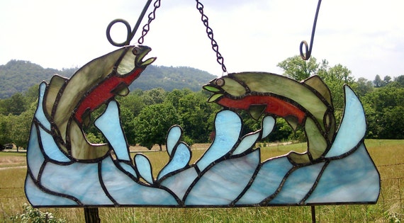 Items similar to Rainbow Trout FISH STAINED GLASS Lake Sport Water