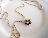Gold Star. All day 14K Gold Necklace with Couple Tiny 14K Gold Star Charms. Gold Star Necklace. Fine Jewelry.