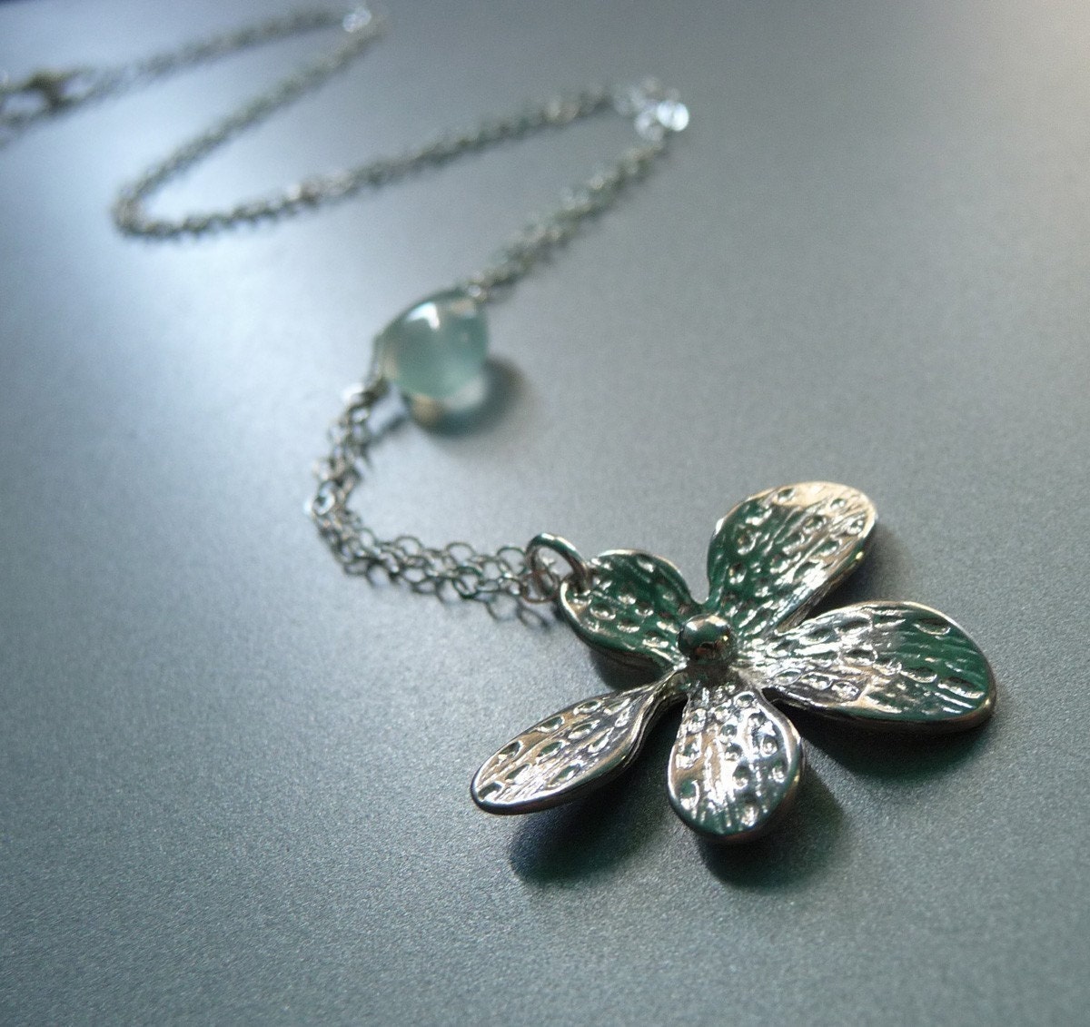 Flower Power (Blue Chalcedony Edition) -- Sterling Silver Flower Charm Necklace