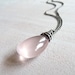 Rose Quartz Necklace, Smooth Rose Quartz Gemstone, Oxidized Sterling Silver Chain Necklace