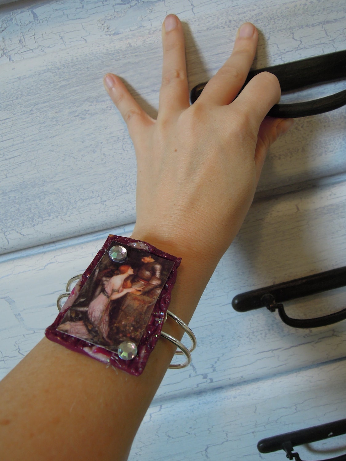SHINING LOVE, John Waterhouse artwork,dreamy, romantic, knight in shining armor adjustable cuff bracelet