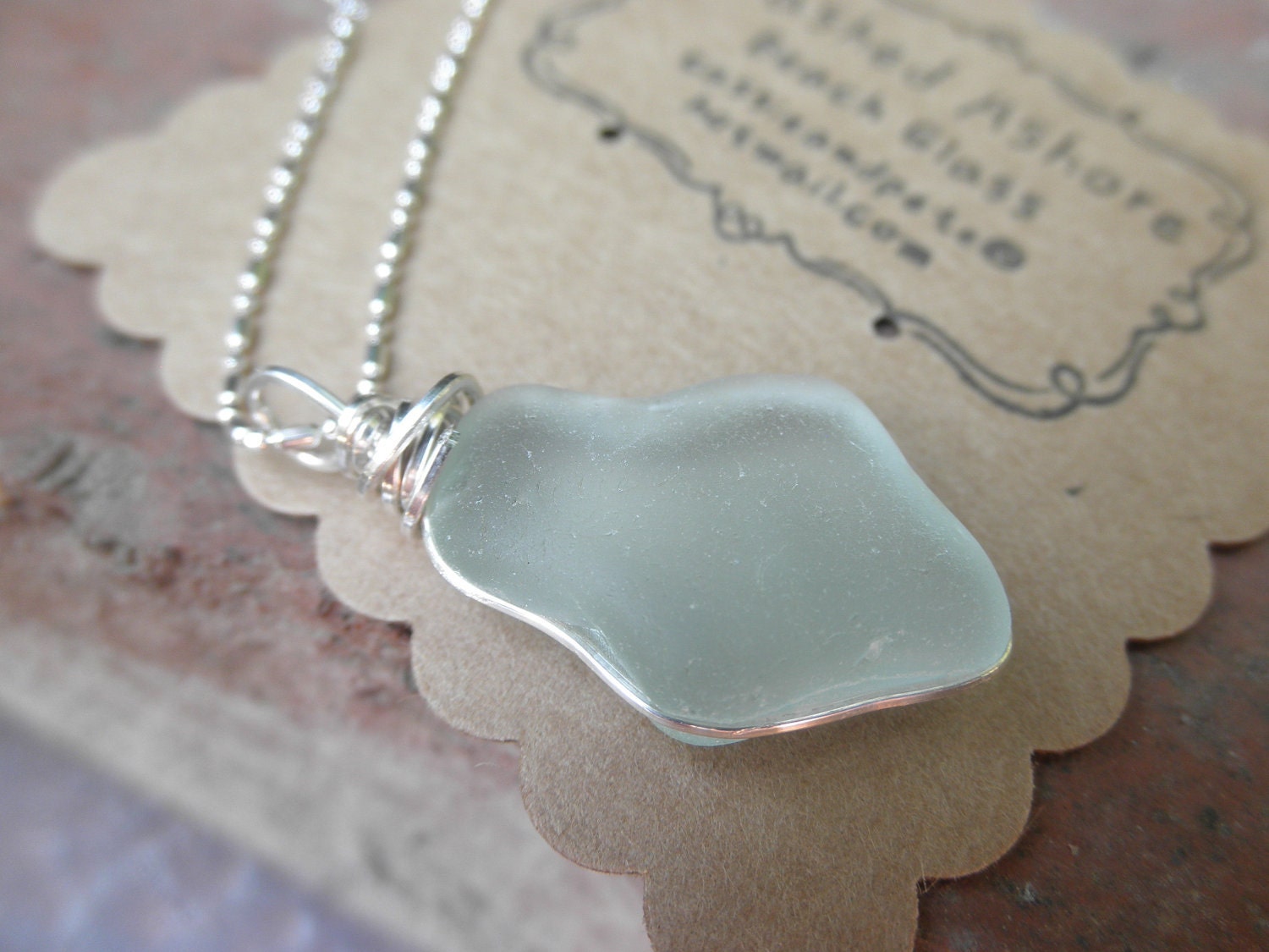 Clear Sky Sterling SIlver Wrapped Beach Glass Necklace