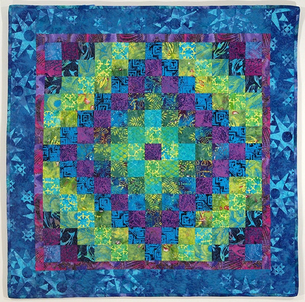 Blue Green Purple Patchwork Wall Quilt - Coral Reef