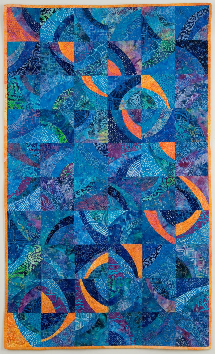 Blue and Orange Quilted Wall Hanging - "Cosmos"