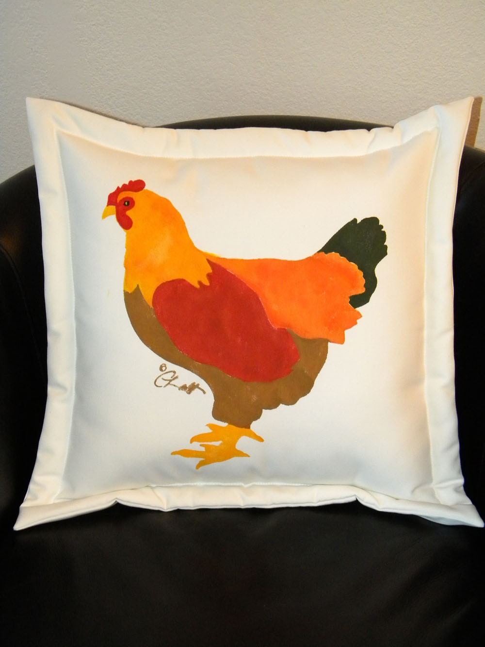 SHIPS TOMORROW Hen pillow 20" painted Bantam Bantie barnyard henhouse eggs chicks coop farm country chicken Crabby Chris Original