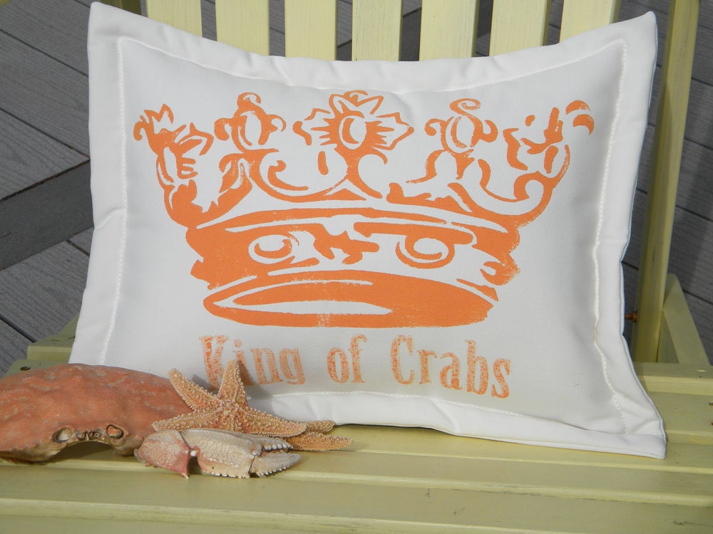 King of Crabs coastal outdoor painted pillow 17"x15" fishing crabbing gourmet crabby seafood royal queen ocean deadliest catch