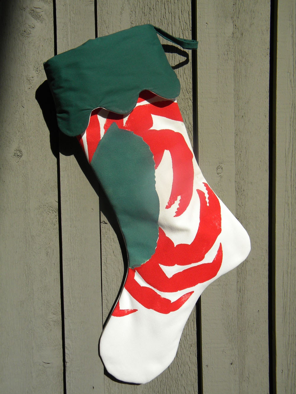Crab Christmas 24" stocking Dungeness painted red claws coastal seafood fishing crabbing crabby beach cabin cottage Crabby Chris Original