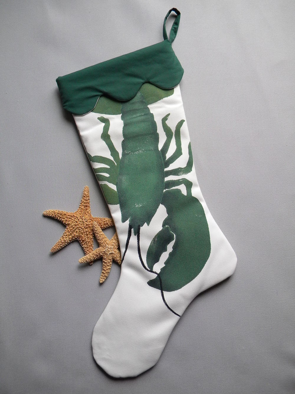 Lobster Christmas stocking 24" green emerald painted seafood coastal seashore beach crustacean lobsterman fishing dining lobstah