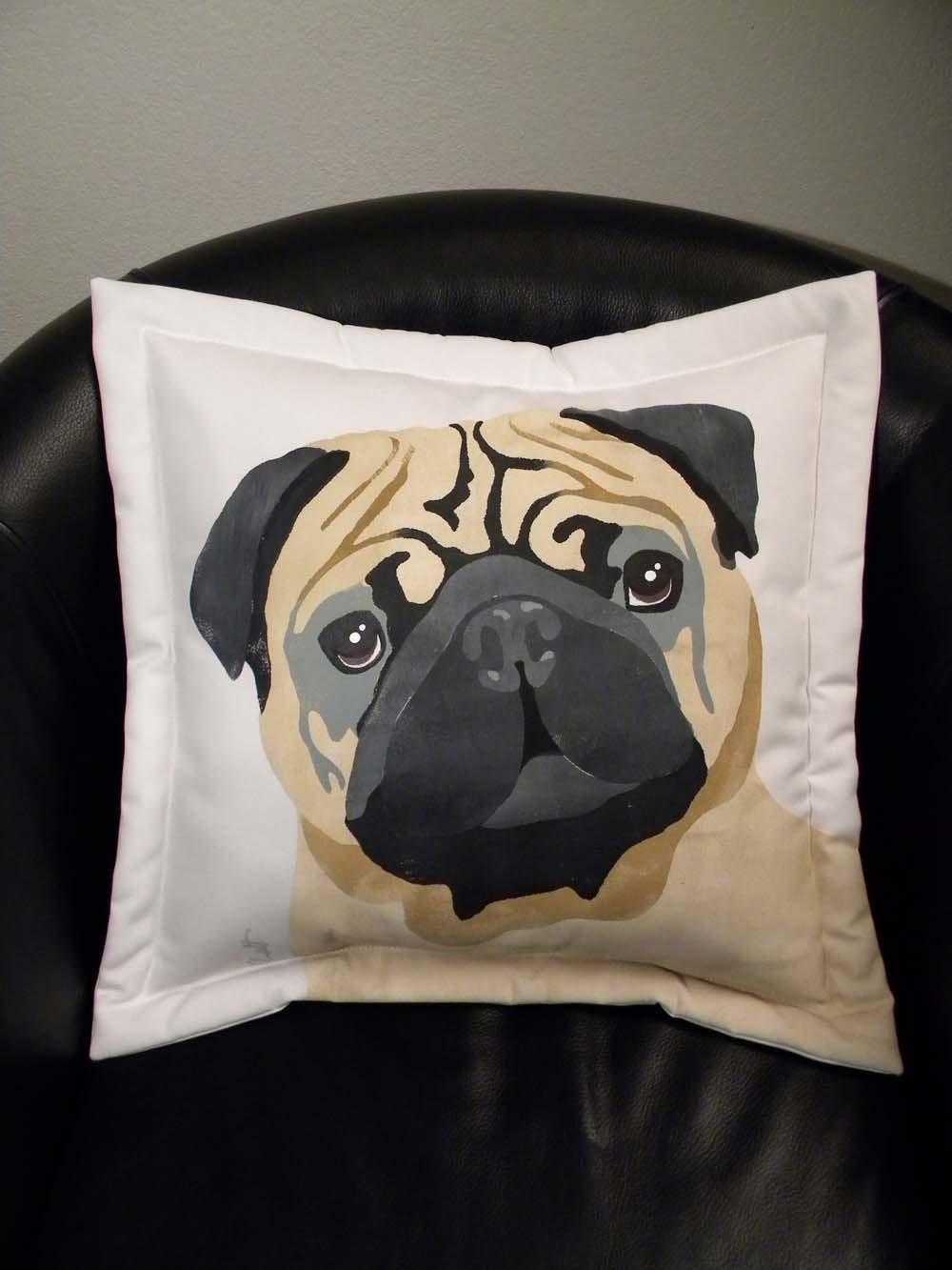 Pug pillow dog 20" RESCUE BENEFIT canine wrinkles faun schnoz best friend lowrider snort indoor outdoor Crabby Chris Original