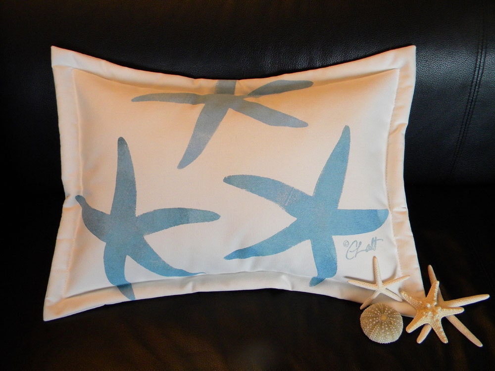 Sugar sea star starfish pillow 14"x20" blue handpainted shelling coastal beach ocean seashore echinoderm Crabby Chris Original