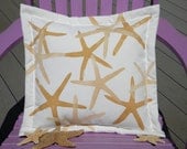 SHIPS TOMORROW Starfish pillow gold finger star seastar 20"x20"  coastal beach cottage shell shelling seashore nautical seashell echinoderm