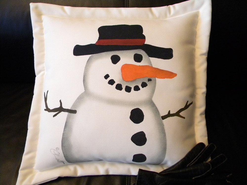 Outdoor pillow snowman painted 20 winter snow by crabbychris