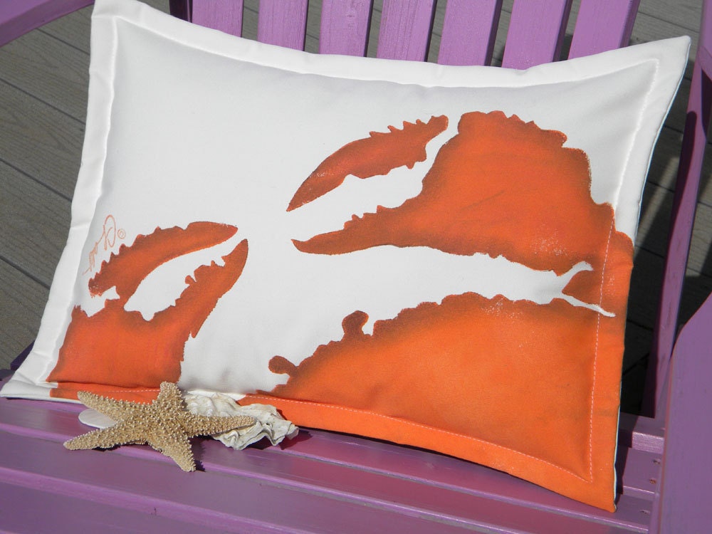 Crab beach Dungeness gyotaku pillow 14"x20"lumbar indoor outdoor seashore coastal crustacean Crabby Chris Original copyrighted design