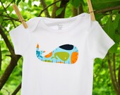 PREPPY WHALE in Blue Appliqued Onesie Bodysuit Great Baby Shower Gift