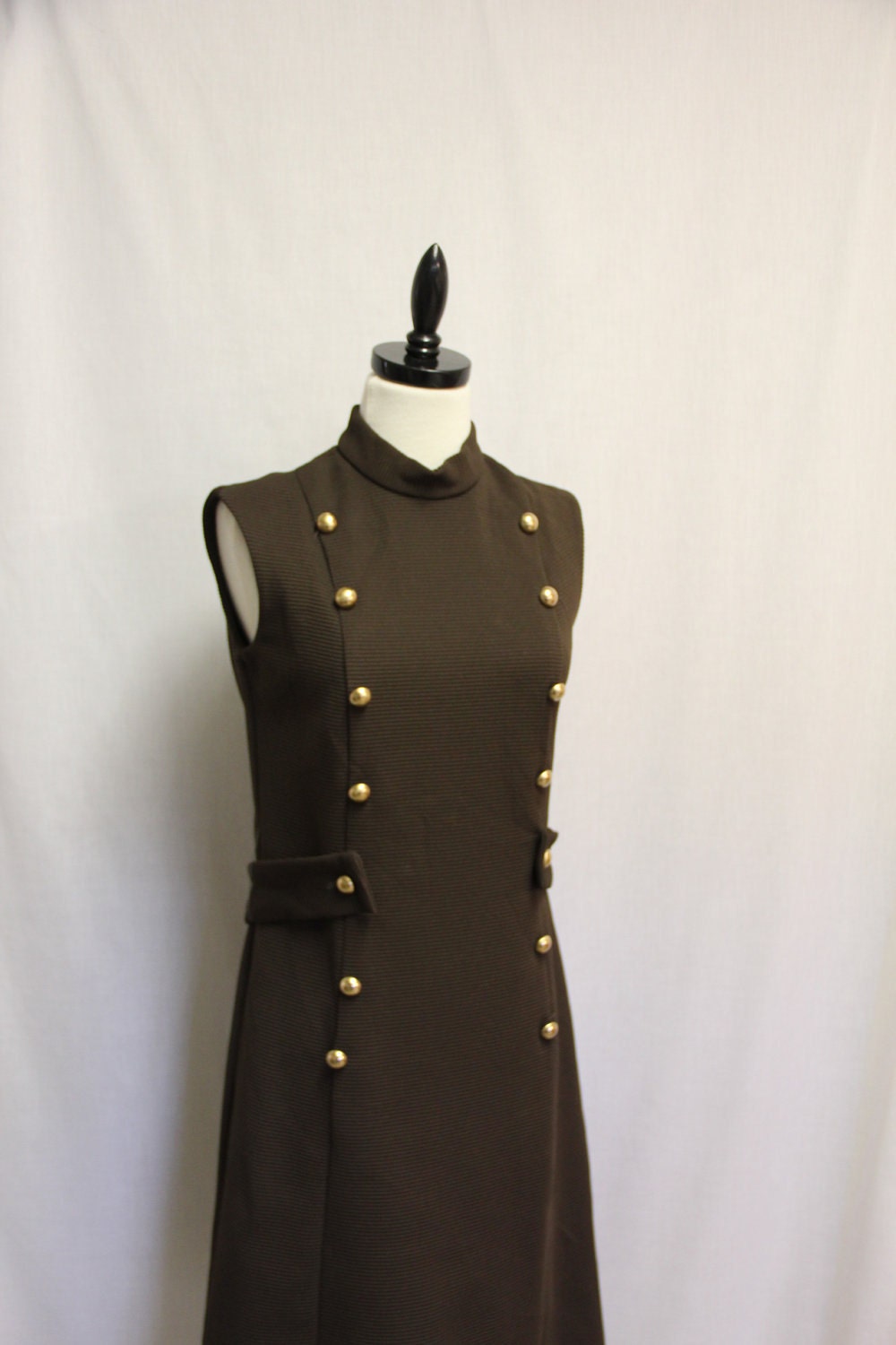 SALE 40% off  -  Vintage Dress 1960s Dark Brown Sgt Peppers Loney Hearts Club Style