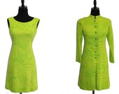 SALE - Psychedelic Vintage 1960s Dress and Coat XS Lime Jello MOD