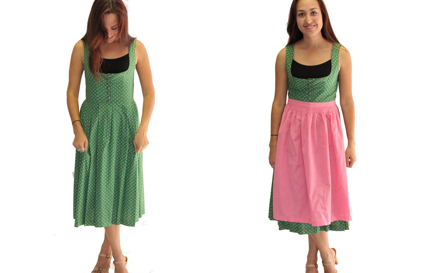 Vintage Dirndl Dress w Apron Calico Fabrics