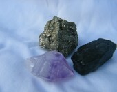 Pyrite, Coal, Amethyst Point - Prosperity Trinity Package