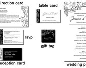 Wedding Invitations Template - PSD - Photoshop Gimp - Foliage - Flowers - Black and White
