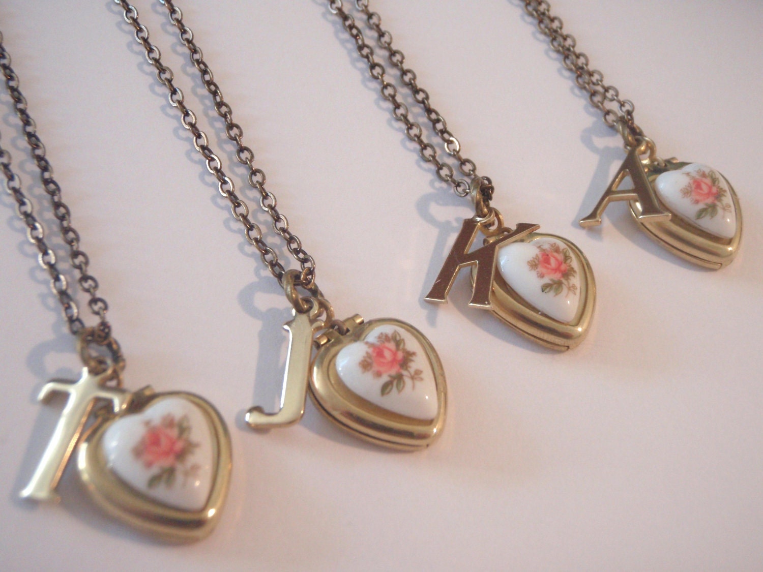 Personalized Letter Initial Vintage Heart Locket  Bridesmaids Gift Set, Bulk Listing with Discount Necklace Set of Four (4)