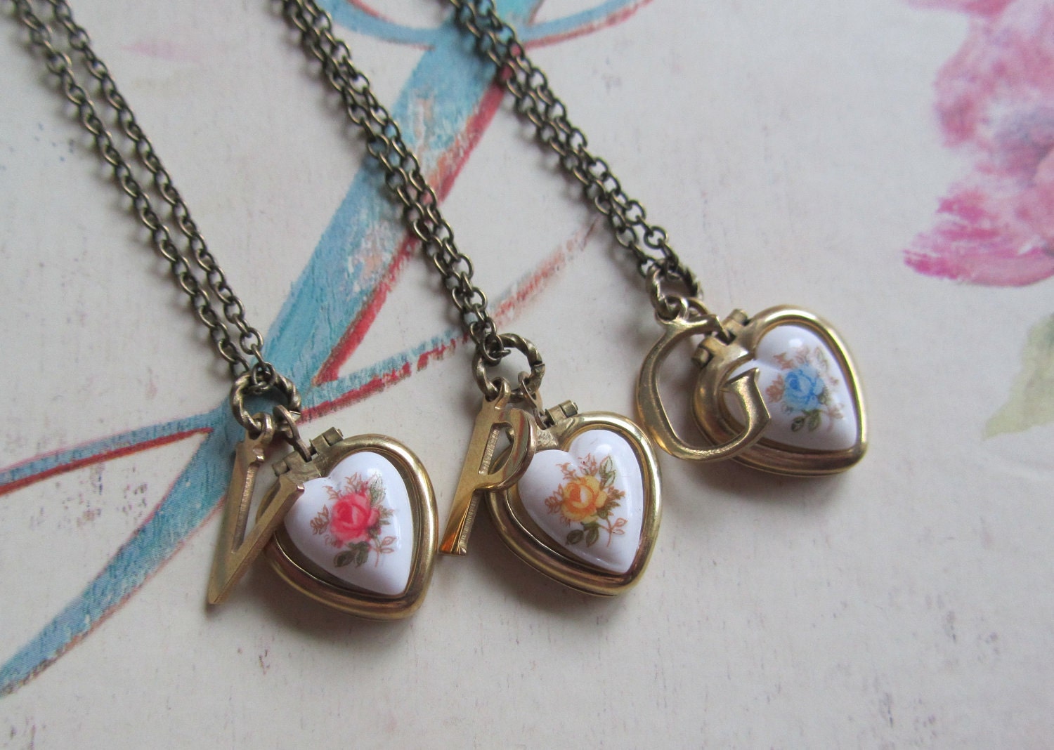 Personalized Letter Initial Vintage Heart Locket  Bridesmaids Gift Set, Bulk Listing with Discount Necklace Set of Three