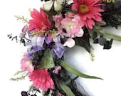 Grapevine Door Wreath with Silk Flowers in Pink and Purple