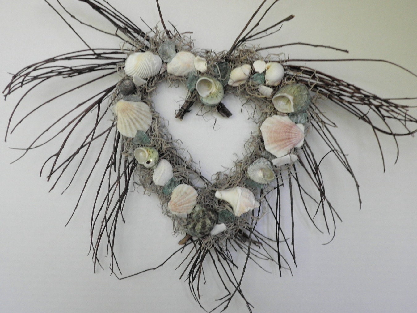 Heart Seashell Wreath with seashells and sea glass for beach lovers, nautical theme decor, beach decor, coastal decor