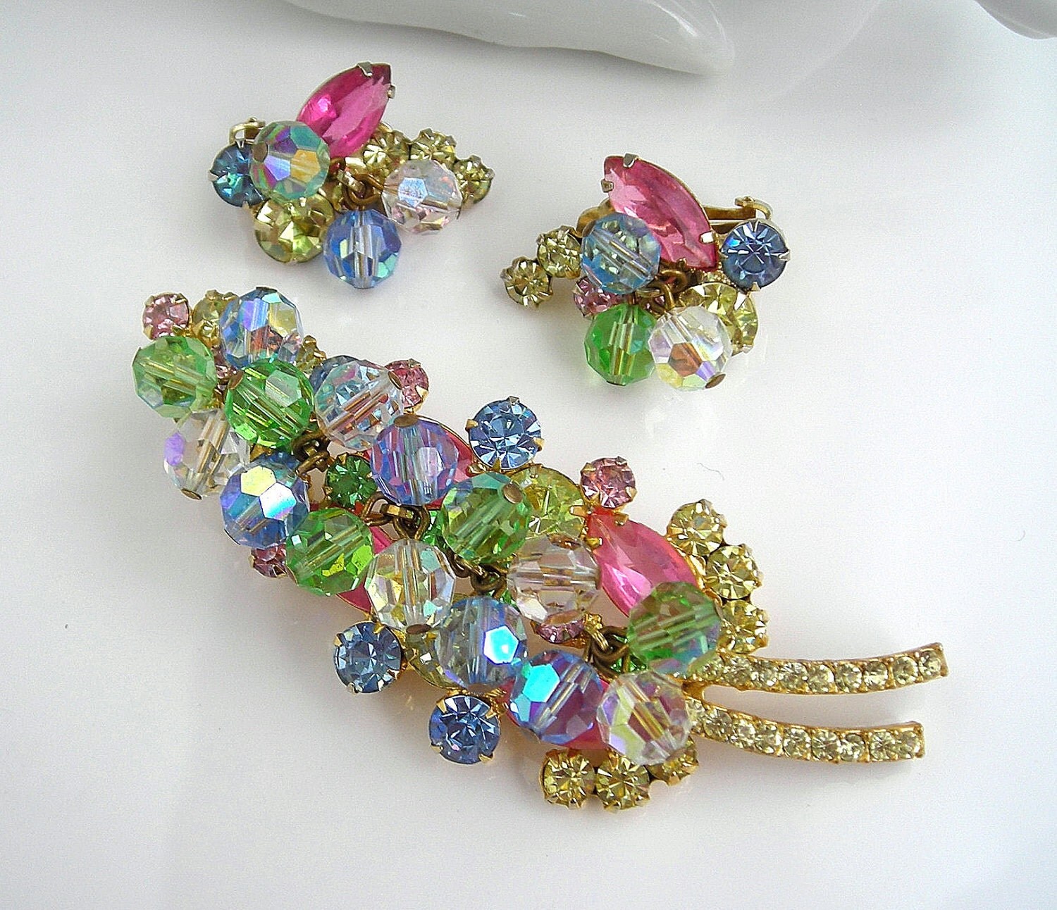 Vintage Juliana Jewelry Rhinestone Beaded Multi Color Demi Paure