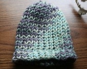 Organic Cotton Hand Knit Plum and Aqua Baby Hat