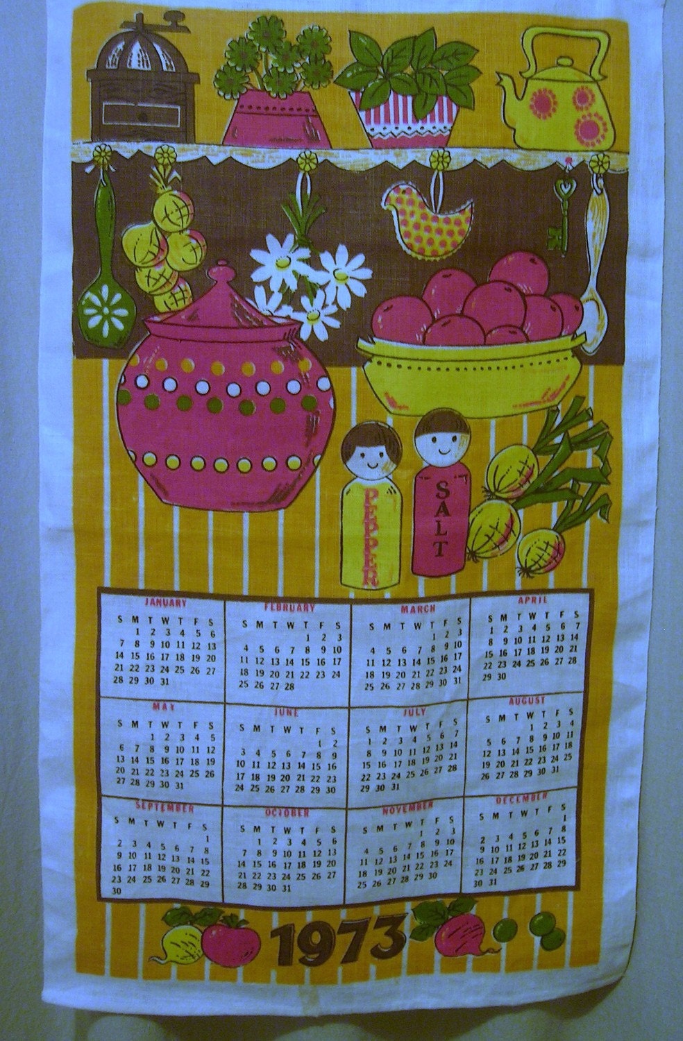1973 Tea Towel Calendar Linen