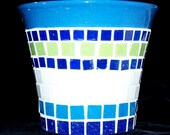 Surfside Bright Blue and Lime Mosaic Planter Flower Pot