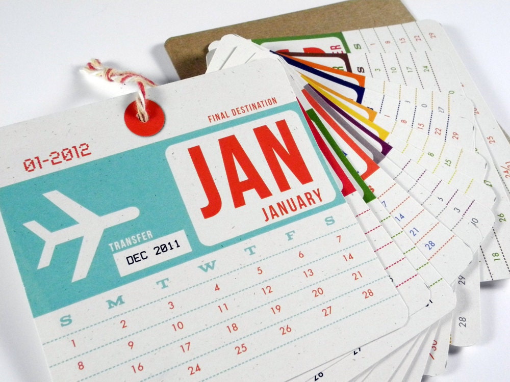 2012 Calendar with Gift Tin, Vintage Luggage Tag Themed Wall Calendar