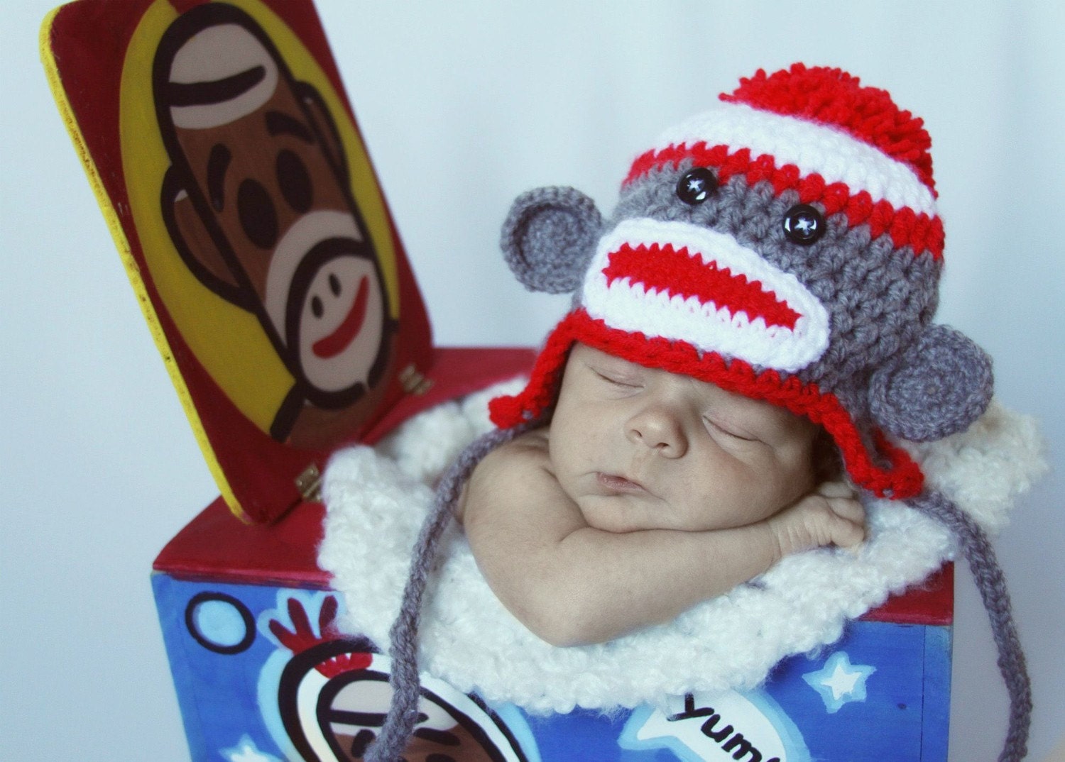 Newborn Sock Monkey Hat - Photo Prop