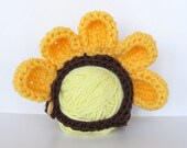 Newborn Baby Hat - Sunflower Yellow and Brown Bonnet with Chin Strap - Photo Prop